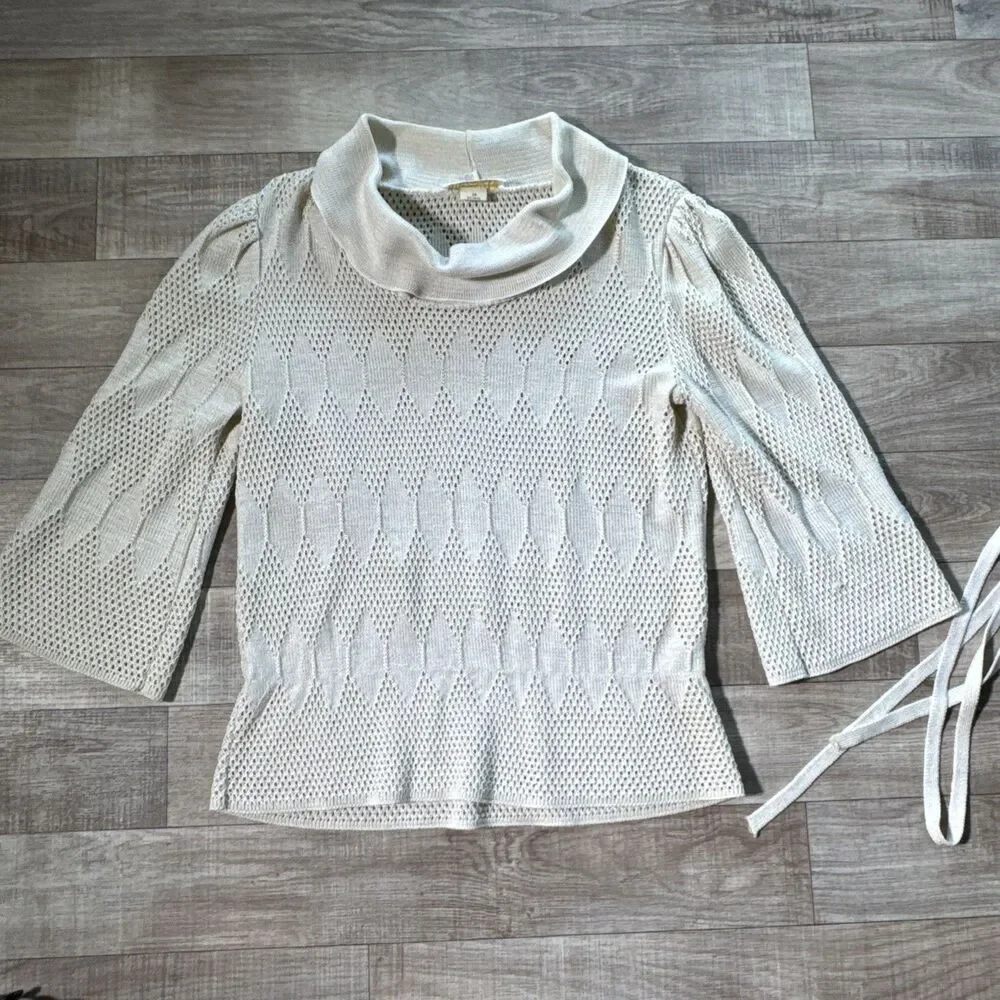 vtg Vivanti 3/4 Sleeve Sweater size 10 cream open weave Cowl Neck